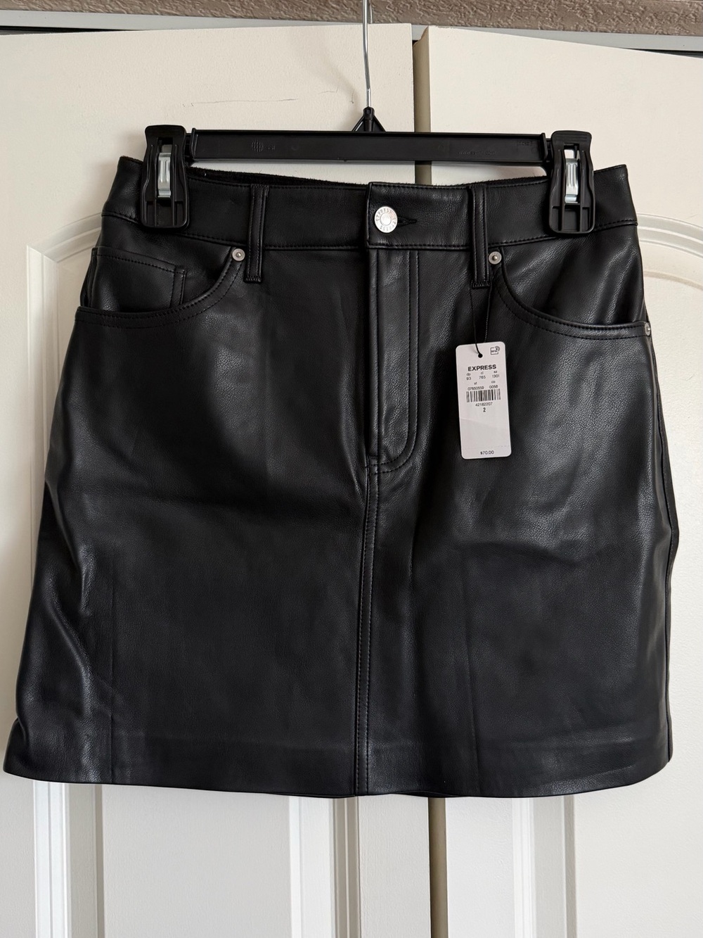 Express Black Faux Leather A-Line Mini Skirt, size 2